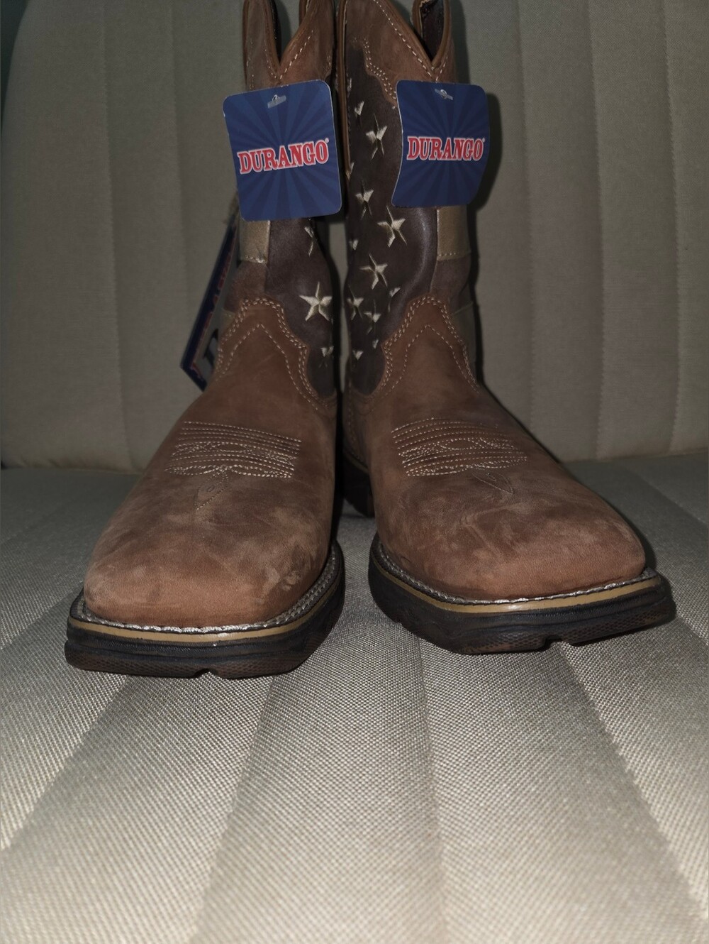 Women's/Ranch Brown Western Cowboy Boots with American Flag